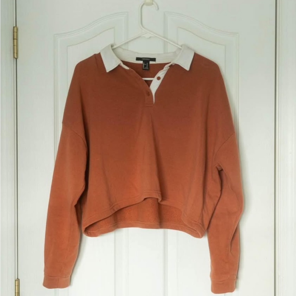 Orange Cropped Polo Sweatshirt